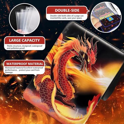 Trading Card Binder for TCG Cards, 9-Pocket Portable Card Collector Ablum Holder Book Fits 900 Cards with 50 Removable Sleeve, Waterproof BKM Card Binder Display Storage Carrying Cases for TCG -Dragon in Saudi Arabia
