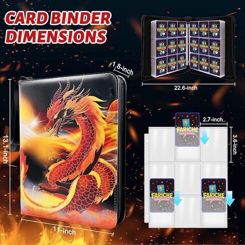 Trading Card Binder for TCG Cards, 9-Pocket Portable Card Collector Ablum Holder Book Fits 900 Cards with 50 Removable Sleeve, Waterproof BKM Card Binder Display Storage Carrying Cases for TCG -Dragon in Saudi Arabia