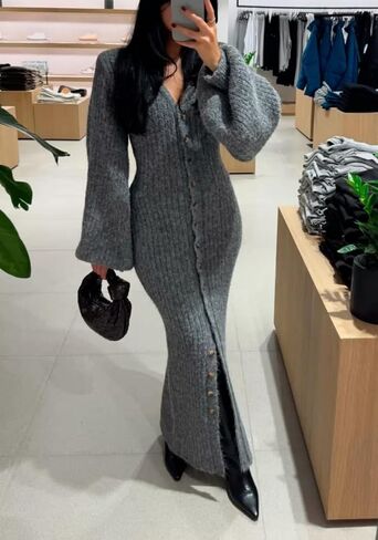 Tbahhir Womens Open Front Long Cardigan V Neck Button Down Oversized Duster Fall Trendy Chunky Knit Sweater Coat in Saudi Arabia