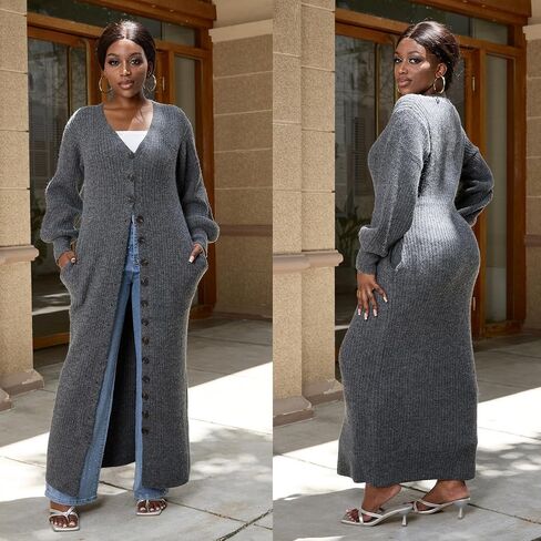 Tbahhir Womens Open Front Long Cardigan V Neck Button Down Oversized Duster Fall Trendy Chunky Knit Sweater Coat in Saudi Arabia