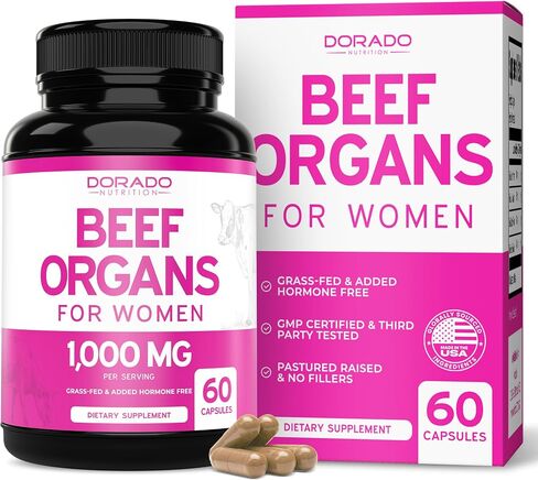 Beef Organ Supplement for Women - Grass Fed Beef Liver, Heart, Kidney & Uterus 1000mg Per Serving - Support Women's Energy & Overall Health - Third Party Tested & Non GMO - USA Made (120 Capsules) in Saudi Arabia
