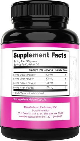 Beef Organ Supplement for Women - Grass Fed Beef Liver, Heart, Kidney & Uterus 1000mg Per Serving - Support Women's Energy & Overall Health - Third Party Tested & Non GMO - USA Made (120 Capsules) in Saudi Arabia
