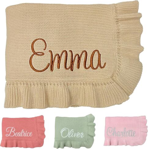 Knit Personalized Baby Blanket Custom Name Embroidery Soft Knitted 30x40in Pink in Saudi Arabia