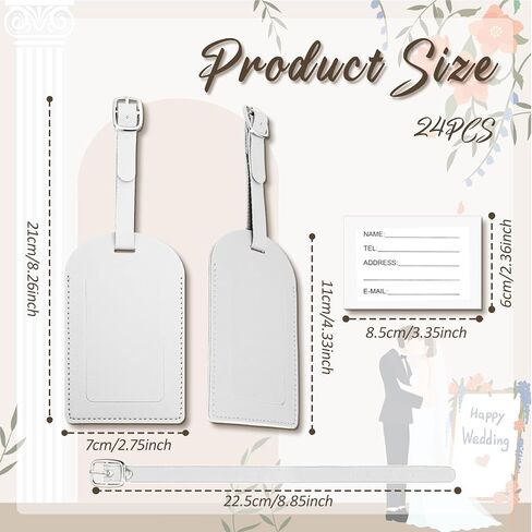 24 Pack Leather Luggage Tags Wedding Favors Bulk Luggage Tags Travel Tag Brown for Suitcase with Name Card Bulk for Guests Bridal Bachelorette Shower in Kuwait