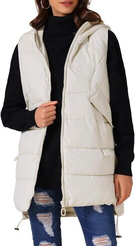 Allegra K Women's Winter Thicken Puffer Vest Hooded Sleeveless Parka Down Jackets with Pockets in Saudi Arabia