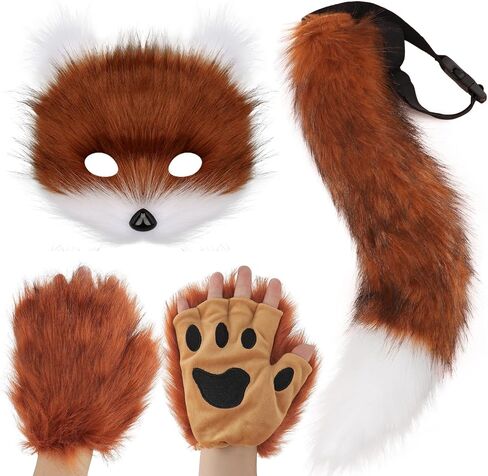 DRESHOW Wolf Fox Fur Tail Clip Ears and Gloves Set Cosplay Party Costume Super Huge Fluffy Tail for Teen Adult in Saudi Arabia