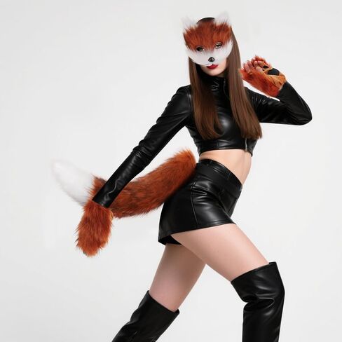 DRESHOW Wolf Fox Fur Tail Clip Ears and Gloves Set Cosplay Party Costume Super Huge Fluffy Tail for Teen Adult in Saudi Arabia