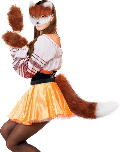 DRESHOW Wolf Fox Fur Tail Clip Ears and Gloves Set Cosplay Party Costume Super Huge Fluffy Tail for Teen Adult in Saudi Arabia