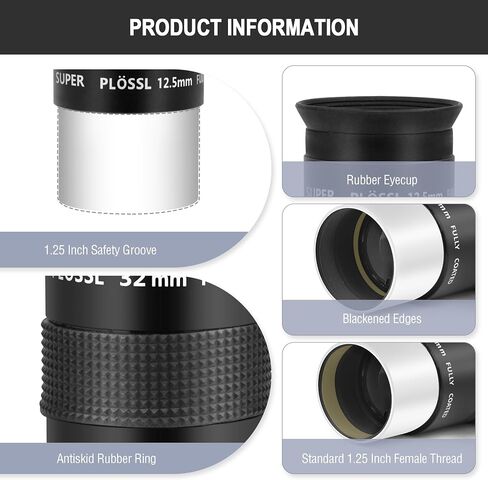 Astromania Telescope Eyepiece Set 1.25 Inch Super Plossl Eyepiece Set 10mm 17mm 40mm, 5 Element Fully Multi Coated Metal 52 Degree Apparent Field, Telescope Accessory Set for Astronomy Telescope in Saudi Arabia