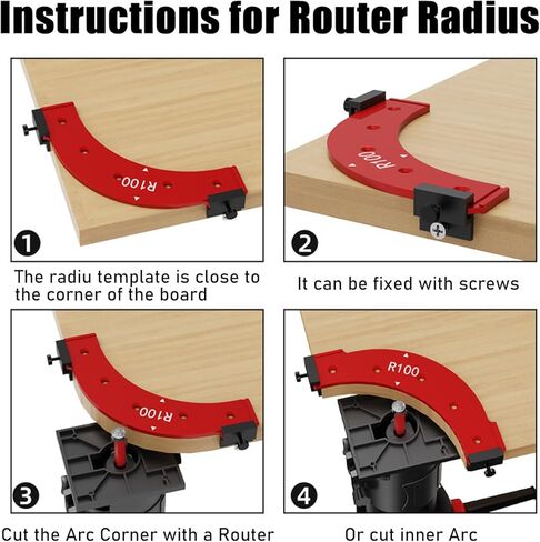 قالب دائرة نصف قطر زاوية جهاز التوجيه من أجل الأعمال الخشبية ، مجموعة دليل توجيه Router - دليل توجيه الزاوية (R10/R15/R20/R25/R30/R35/R40/R50) سبيكة الألومنيوم in Kuwait