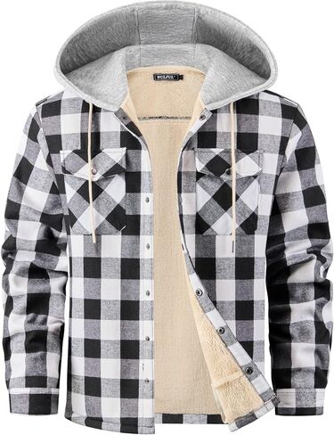 WULFUL Men's Flannel Plaid Shirts Jacket Fleece Lined Winter Shirts Soft Warm Coat with Hood for Men in Saudi Arabia