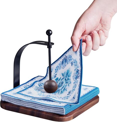 Napkin Holder - Windproof Design with Gravity Ball, Multifunctional Tissue Tower & Serving Tray for Outdoor/Indoor, Fits 6.5"-7" Napkins & Toilet Paper Rolls Warm Gift Idea (Beech Wood) in Kuwait