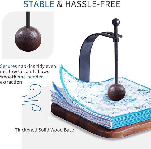 Napkin Holder - Windproof Design with Gravity Ball, Multifunctional Tissue Tower & Serving Tray for Outdoor/Indoor, Fits 6.5"-7" Napkins & Toilet Paper Rolls Warm Gift Idea (Beech Wood) in Kuwait
