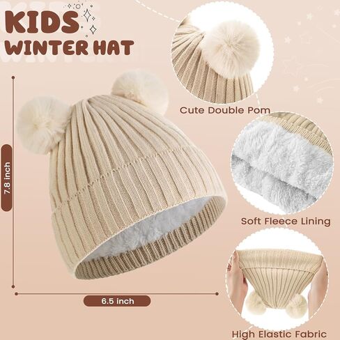 Tavaleu Kids Winter Beanie Hat Scarf Gloves Set Knit Warm Toddler Winter Cap Gloves Neck Warmer for Boys Girls 1-8 Year, Pink - Pompom in Saudi Arabia