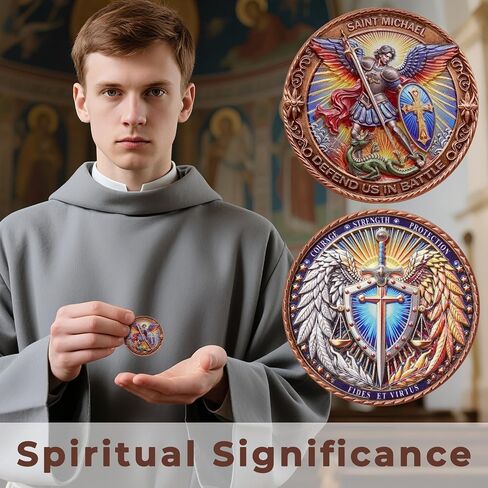 St Michael Archangel Coin 3D Engraved Saint Michael Keychain Medal Challenge Coin with Leather Coin Holder in Kuwait