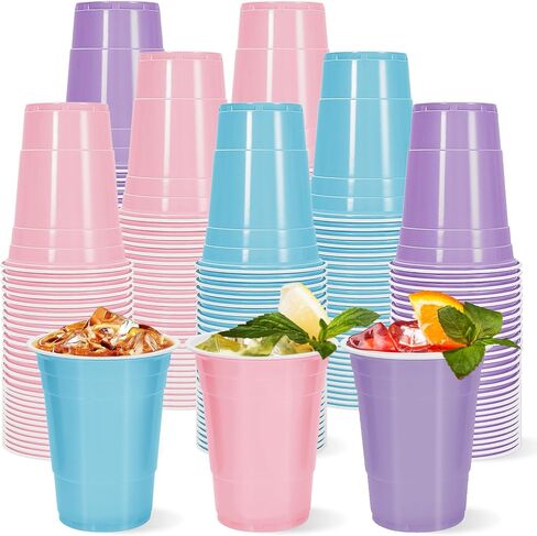 ويالين 60pcs أكواب بلاستيكية ملونة 16 أوقية فاتحة وردية اللون الوردي الساخن وردي أكواب بلاستيكية برتقالية يمكن التخلص منها لمستلزمات حفلات عيد ميلاد الزفاف in Kuwait