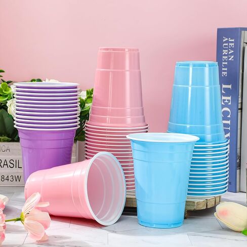 ويالين 60pcs أكواب بلاستيكية ملونة 16 أوقية فاتحة وردية اللون الوردي الساخن وردي أكواب بلاستيكية برتقالية يمكن التخلص منها لمستلزمات حفلات عيد ميلاد الزفاف in Kuwait