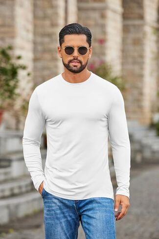 COOFANDY Mens Long Sleeve Tee Shirts Stretch Crew Neck Thermal Shirts Casual T Shirts for Men in Saudi Arabia