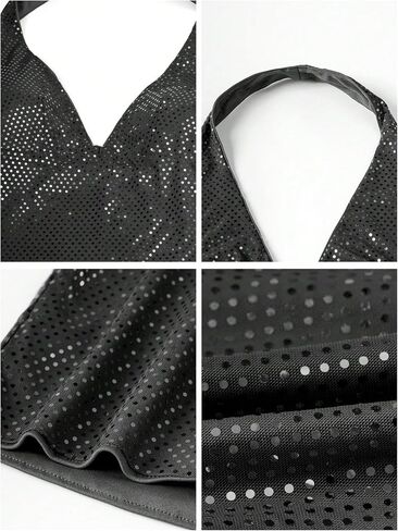 ملابس علوية نسائية من OYOANGLE بدون أكمام مُزينة بالترتر اللامع ومفتوحة من الخلف، ملابس الحفلات الموسيقية in Kuwait