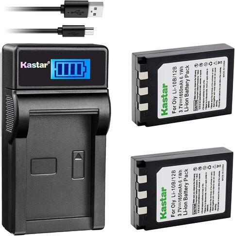 Kastar Battery (X2) & Slim LCD Charger for Olympus LI-10B, LI-12B and Olympus Stylus 300, 400, 500, 600, 800, C-50, 60, 70, 470, 760, 770, 5000, Camedia Series, Sanyo Xacti Series Camera in Saudi Arabia