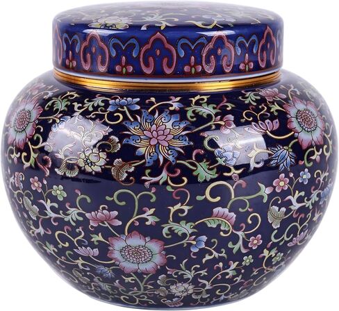 برطمان الزنجبيل الصيني من XINGYAN مع غطاء ملتوي، تصميم دائري، متوفر باللون الأزرق والأصفر والأحمر - تصميم مستوحى من البورسلين الصيني (أصفر دائري) in Kuwait