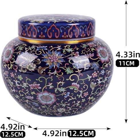 برطمان الزنجبيل الصيني من XINGYAN مع غطاء ملتوي، تصميم دائري، متوفر باللون الأزرق والأصفر والأحمر - تصميم مستوحى من البورسلين الصيني (أصفر دائري) in Kuwait