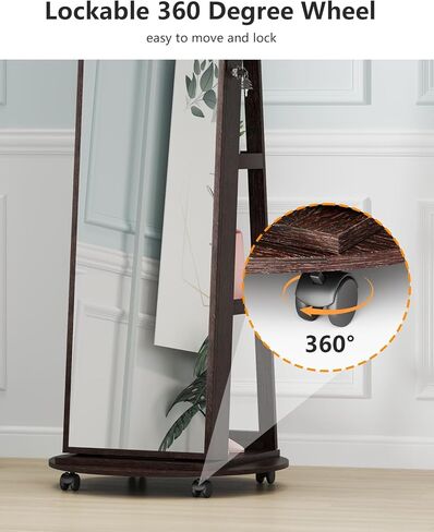 مرآة كاملة الطول مع مساحة تخزين مجوهرات، منظم خزانة مجوهرات يدور 360 درجة مع أضواء، خزانة مجوهرات مرآة قابلة للقفل، خزانة مرآة مجوهرات لهدايا عيد الميلاد (أبيض) in Kuwait