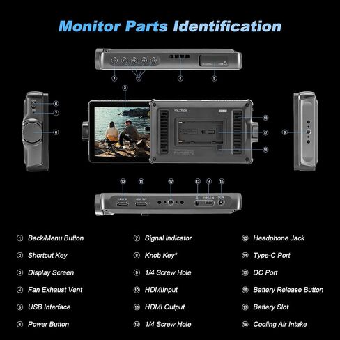 Viltrox DC-L1 7 "شاشة حقل الكاميرا ، إدخال/إخراج 4K HDMI ، 1280 × 800 شاشة تعمل باللمس خارج الفيديو مع LUT 3D ، شكل موجة ، ذروتها ، لون كاذب ، غطاء محرك السيارة ، بطارية لـ Sony Canon Nikon Fuji DSLR in Kuwait