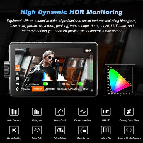 Viltrox DC-L1 7 "شاشة حقل الكاميرا ، إدخال/إخراج 4K HDMI ، 1280 × 800 شاشة تعمل باللمس خارج الفيديو مع LUT 3D ، شكل موجة ، ذروتها ، لون كاذب ، غطاء محرك السيارة ، بطارية لـ Sony Canon Nikon Fuji DSLR in Kuwait