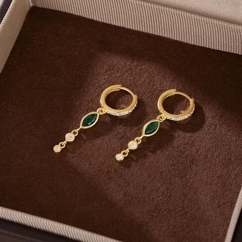 SLUYNZ 925 Sterling Silver Green CZ Marquise Dangle Earrings for Women Teens Bezel CZ Dangle Earrings Hoop in Saudi Arabia