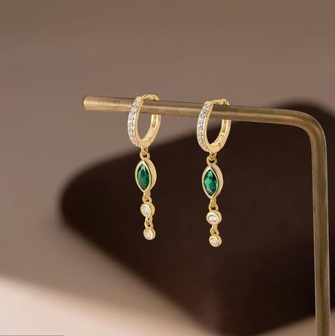 SLUYNZ 925 Sterling Silver Green CZ Marquise Dangle Earrings for Women Teens Bezel CZ Dangle Earrings Hoop in Saudi Arabia