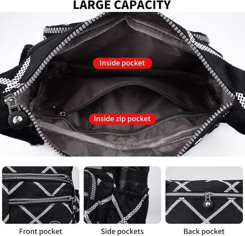 WITERY Nylon Shoulder Bags for Women - Multi-Pocket Zipper Waterproof Travel Purse Casual Small Lightweight Messenger Bag in Saudi Arabia