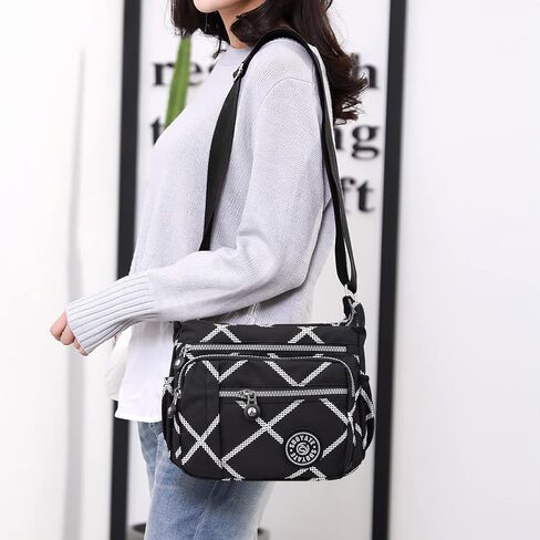 WITERY Nylon Shoulder Bags for Women - Multi-Pocket Zipper Waterproof Travel Purse Casual Small Lightweight Messenger Bag in Saudi Arabia