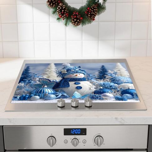 Nuxovilar Christmas Stove Top Cover 28.35×20.47inch, Blue Snowman Stove Cover, Polyester & Diatom Mud Blend, Fun Pattern Festive Decor in Saudi Arabia