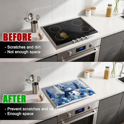 Nuxovilar Christmas Stove Top Cover 28.35×20.47inch, Blue Snowman Stove Cover, Polyester & Diatom Mud Blend, Fun Pattern Festive Decor in Saudi Arabia