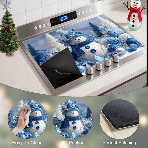 Nuxovilar Christmas Stove Top Cover 28.35×20.47inch, Blue Snowman Stove Cover, Polyester & Diatom Mud Blend, Fun Pattern Festive Decor in Saudi Arabia