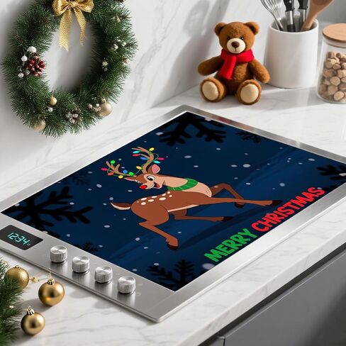 Nuxovilar Christmas Stove Top Cover 28.35×20.47inch, Blue Snowman Stove Cover, Polyester & Diatom Mud Blend, Fun Pattern Festive Decor in Saudi Arabia