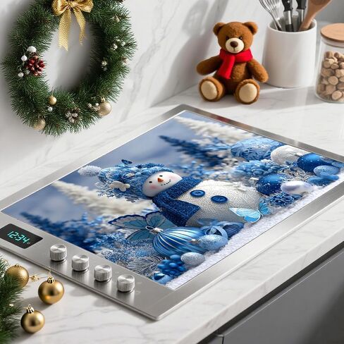 Nuxovilar Christmas Stove Top Cover 28.35×20.47inch, Blue Snowman Stove Cover, Polyester & Diatom Mud Blend, Fun Pattern Festive Decor in Saudi Arabia