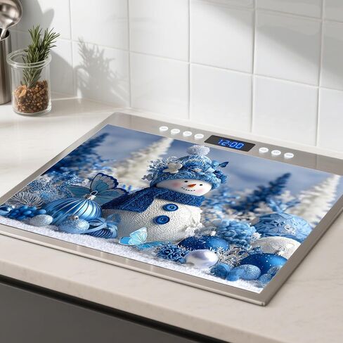 Nuxovilar Christmas Stove Top Cover 28.35×20.47inch, Blue Snowman Stove Cover, Polyester & Diatom Mud Blend, Fun Pattern Festive Decor in Saudi Arabia