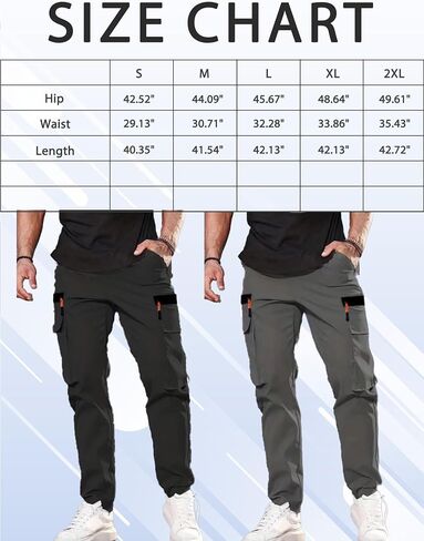 Men's Cargo Pants Elastic Waist Lightweight with Pockets for Hiking in Saudi Arabia