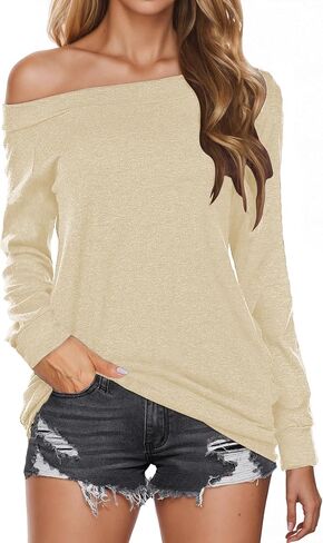 Buauty Women's Long Sleeve Boat Neck Off Shoulder Blouse Tops in Saudi Arabia