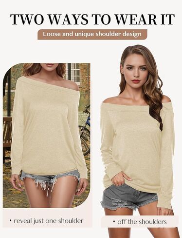 Buauty Women's Long Sleeve Boat Neck Off Shoulder Blouse Tops in Saudi Arabia