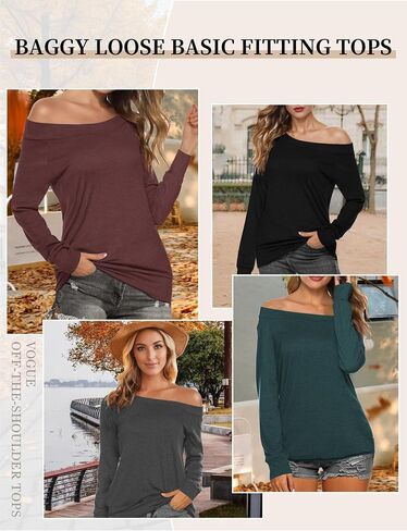 Buauty Women's Long Sleeve Boat Neck Off Shoulder Blouse Tops in Saudi Arabia