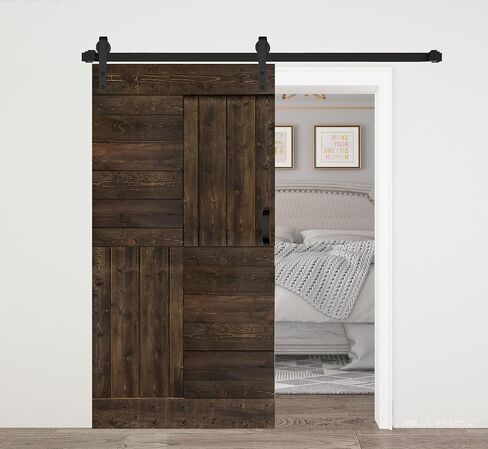 S Shape 24in x 84in Smoky Gray Finished Sliding Barn Door with Hardware Track - Assembly Needed in Saudi Arabia