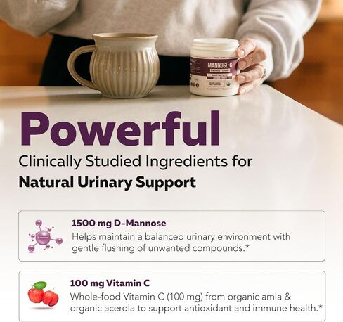 Mannose-C - Organic D-Mannose + Whole Food Vitamin C, Natural UTI Support Supplement to Flush & Cleanse Urinary Tract, Certified Organic Urinary Health for Women, Vegan, Non-GMO (180 Count) in Saudi Arabia