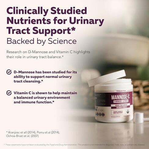 Mannose-C - Organic D-Mannose + Whole Food Vitamin C, Natural UTI Support Supplement to Flush & Cleanse Urinary Tract, Certified Organic Urinary Health for Women, Vegan, Non-GMO (180 Count) in Saudi Arabia