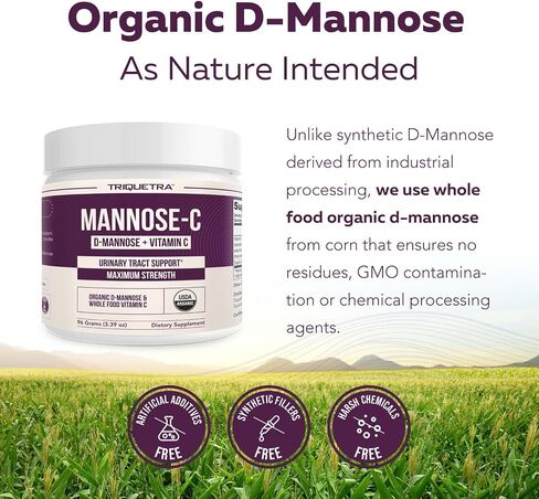 Mannose-C - Organic D-Mannose + Whole Food Vitamin C, Natural UTI Support Supplement to Flush & Cleanse Urinary Tract, Certified Organic Urinary Health for Women, Vegan, Non-GMO (180 Count) in Saudi Arabia