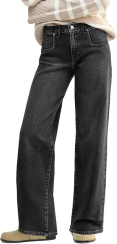 EMMIOL Y2K Straight Leg Baggy Jeans Women, Mid Rise Stretchy Loose Fit Casual Denim Pants Vintage Distressed Trendy Pockets in Saudi Arabia