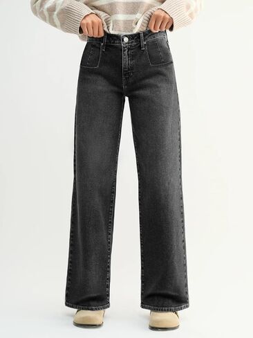 EMMIOL Y2K Straight Leg Baggy Jeans Women, Mid Rise Stretchy Loose Fit Casual Denim Pants Vintage Distressed Trendy Pockets in Saudi Arabia