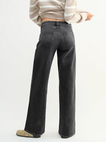 EMMIOL Y2K Straight Leg Baggy Jeans Women, Mid Rise Stretchy Loose Fit Casual Denim Pants Vintage Distressed Trendy Pockets in Saudi Arabia